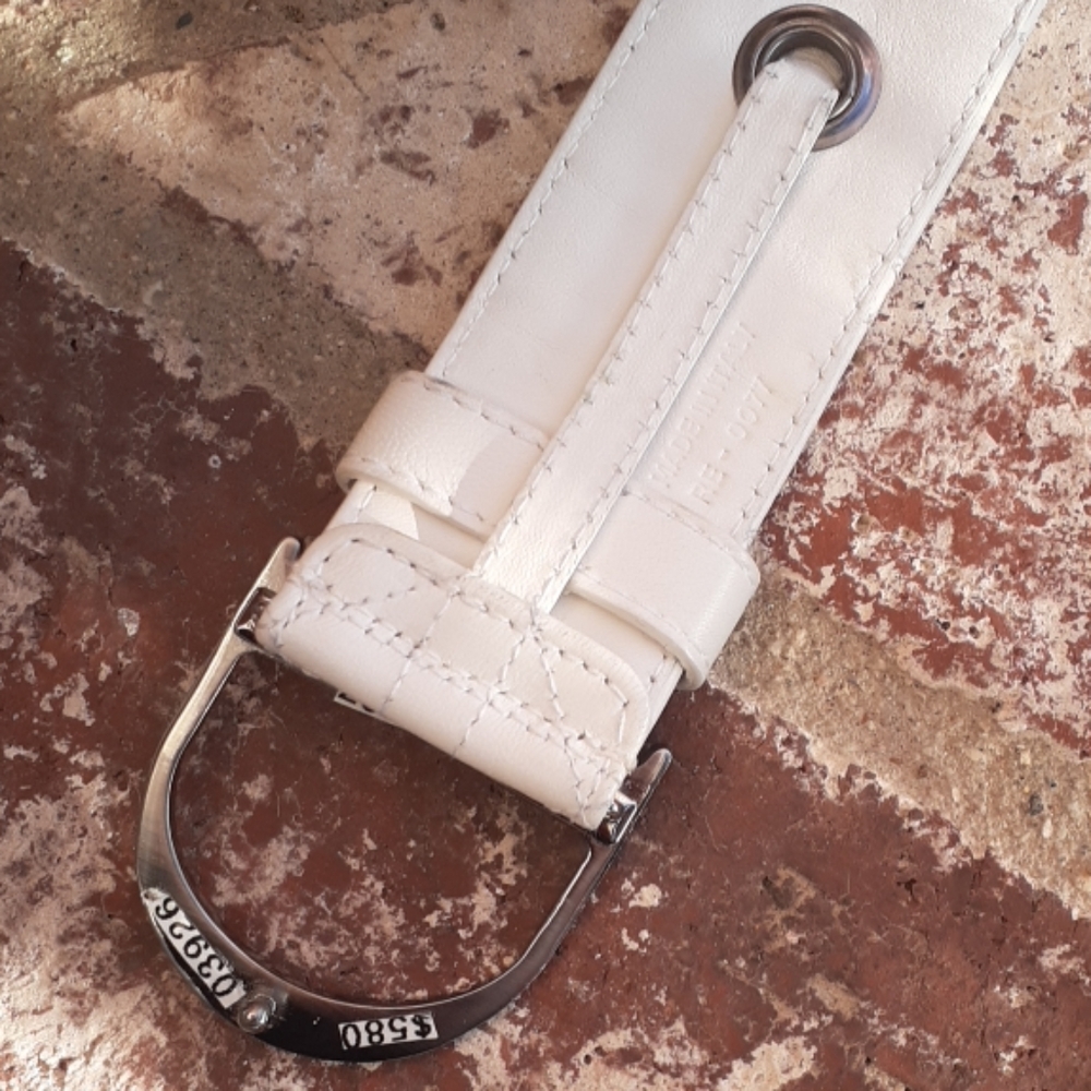 Christian Dior Leather Belt White Crystal Buckle - Picture 3 of 7